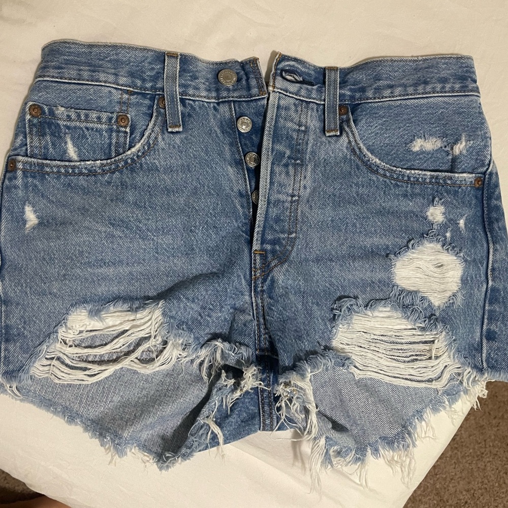 Levi's Light Blue Distressed Jean Shorts
